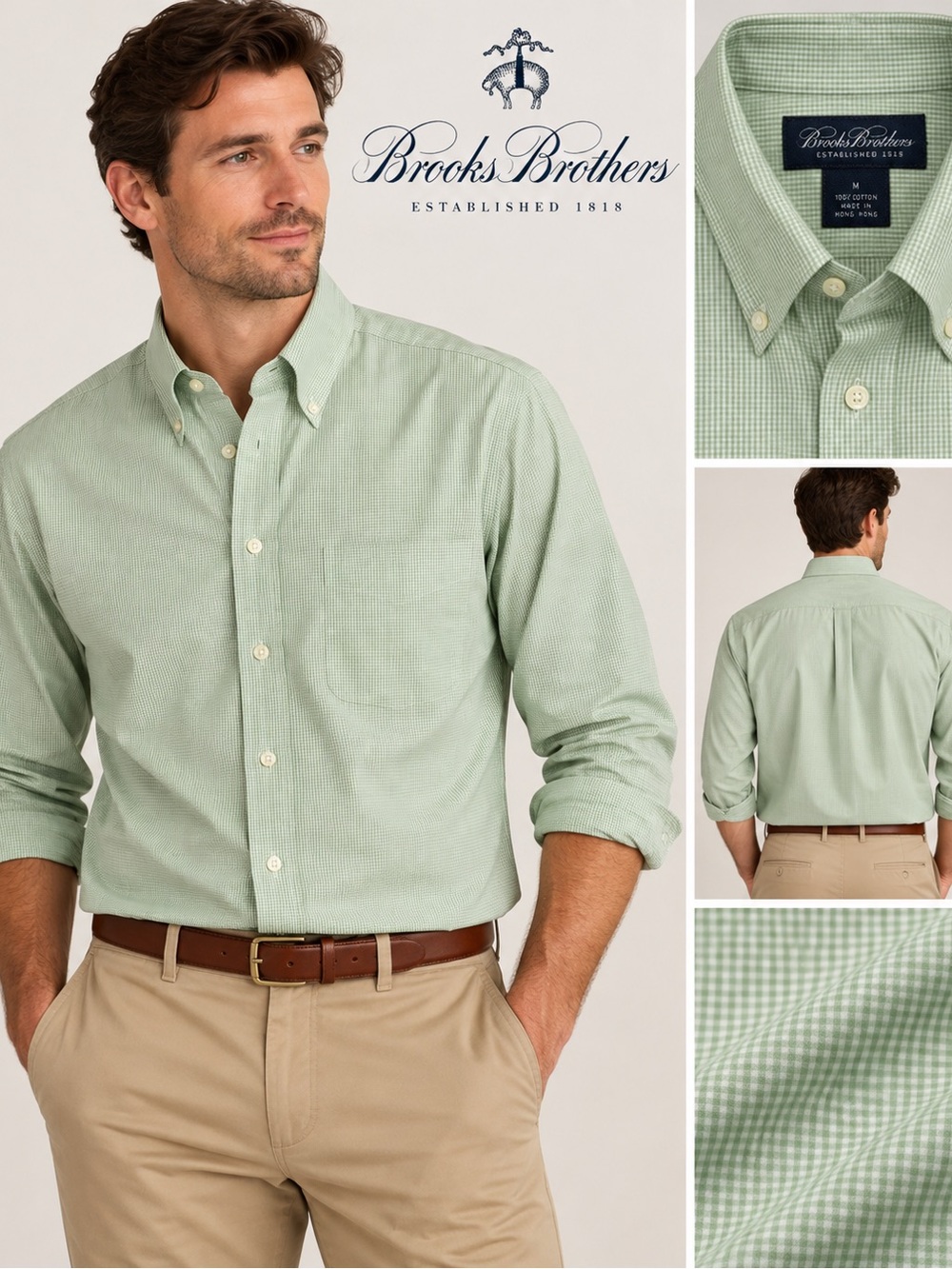 Brooks Brothers Men's Light Green Gingham Button-Down Shirt